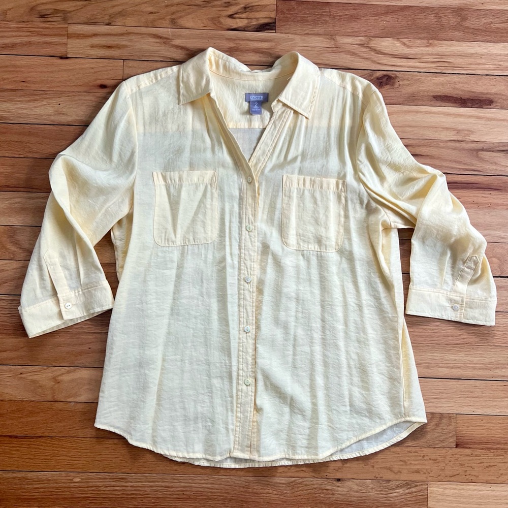 Chico’s Yellow Button Down Blouse Size 2